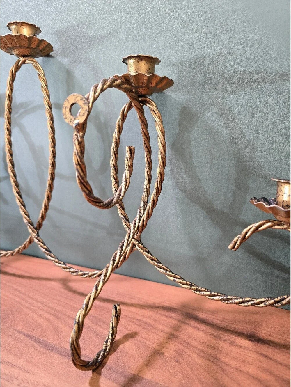 Vintage Five-Arm Gold Metal Wall Candelabra Candle Holder